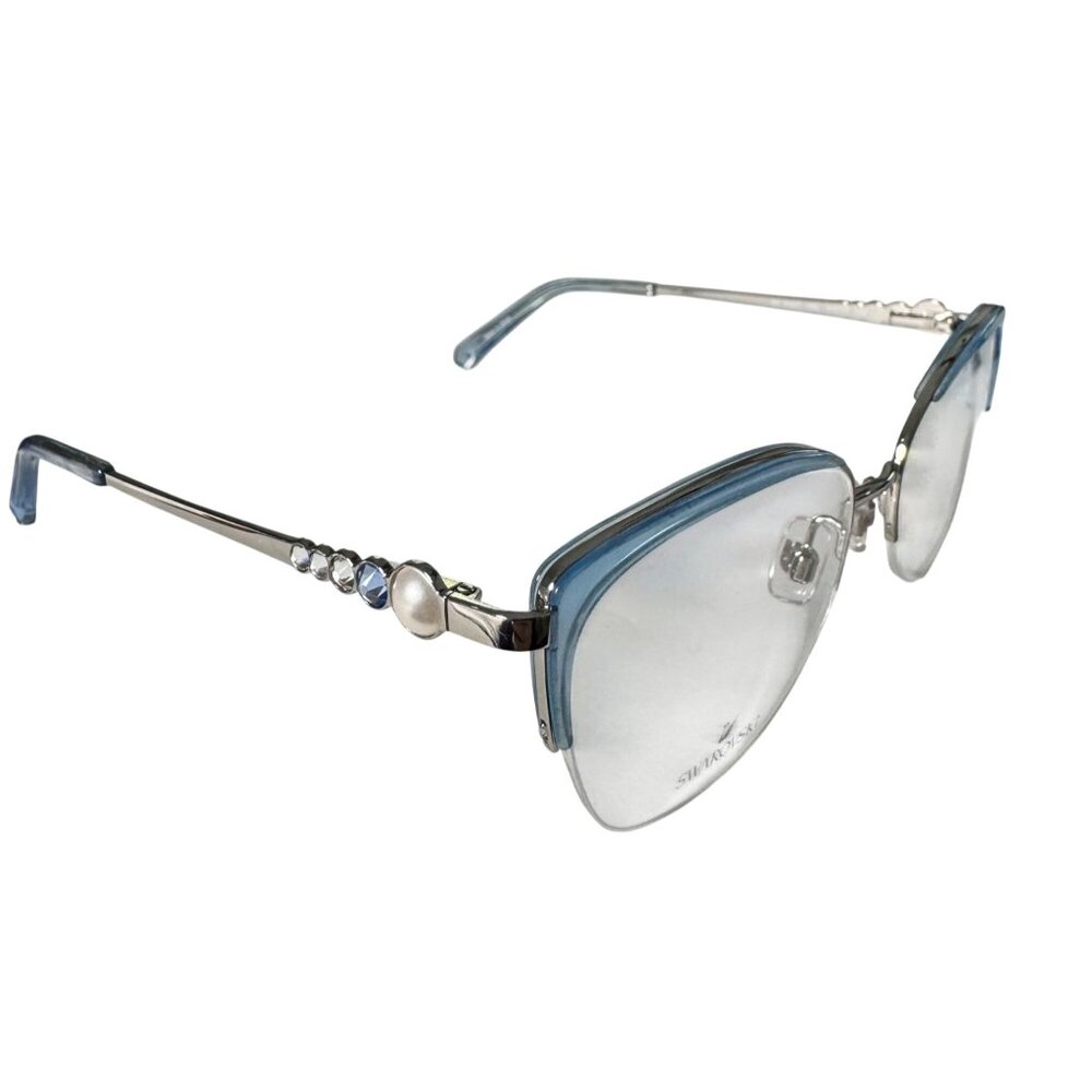 Swarovski SK5307 Eyeglass Frame Only 55-17-140 Blue Metal Semi-Rimless Gemstones - Picture 1 of 14